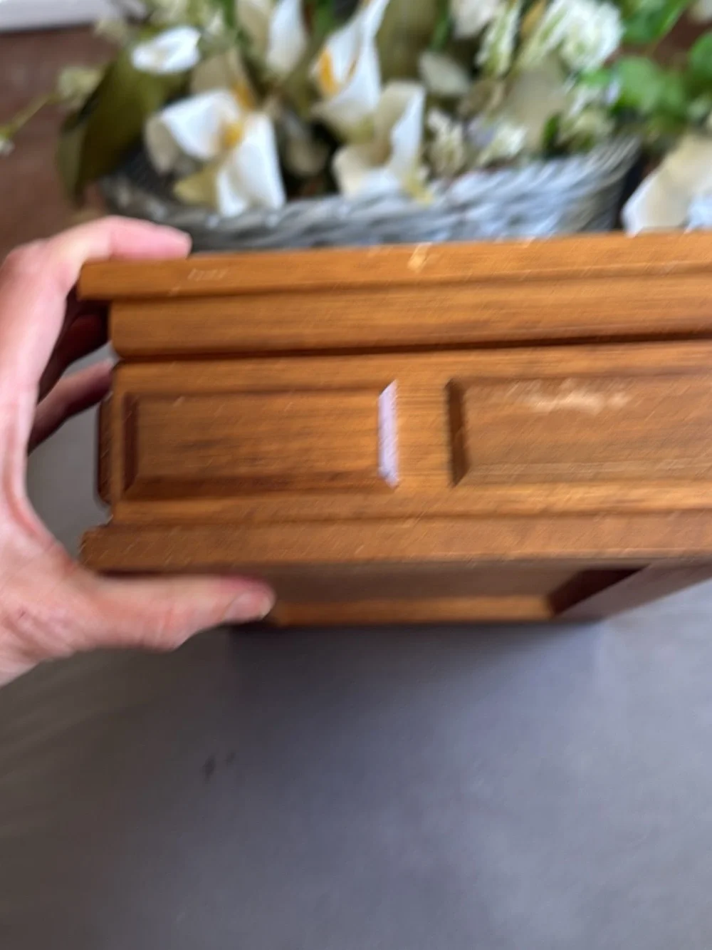 Vintage Wooden Jewelry Organizer Box Orange Velvet Interior Silver Studs